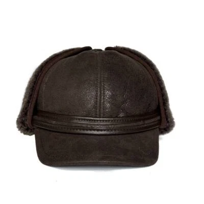 Handmade Visor Natural Sheepskin Shearling Leather Trapper Hat - Image 1 of 4