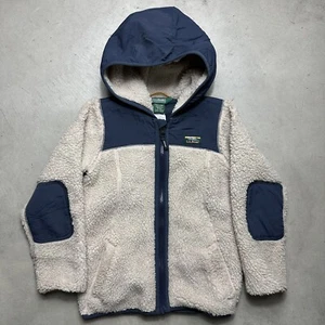Kids LL Bean Sherpa Fleece Full Zip Hoodie Deep Pile Jacket Cream Youth M (5-6) - Picture 1 of 6