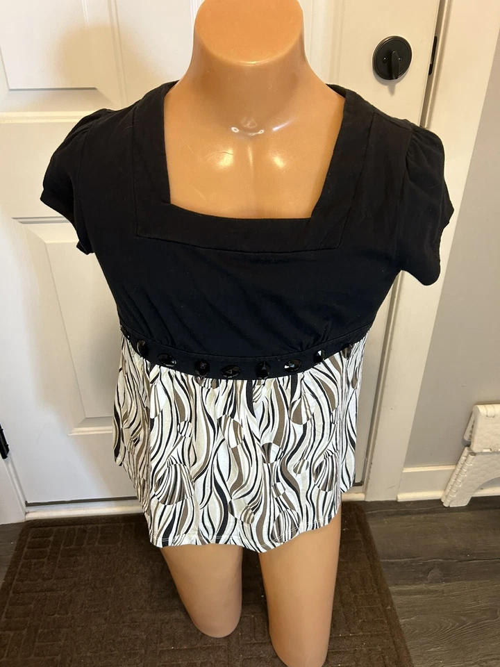 Camisa a rayas manga corta Studio Works para mujer talla XL.  Vintage Usado en Excelente Condición Foto 1 de 4