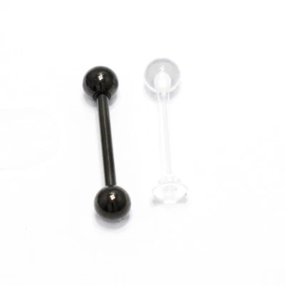 2 Pack Straight 14 Gauge Barbell 5/8" 16 mm & Clear Retainer Tongue Nipple Rings - Image 1 of 4