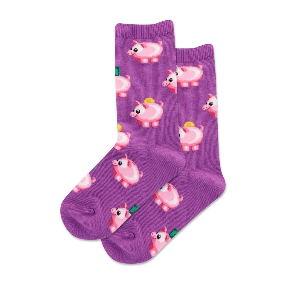 Hotsox Kid's Piggy Bank Crew Socks 1 Pair, Purple, Kid's Medium/Large - Image 1 of 1