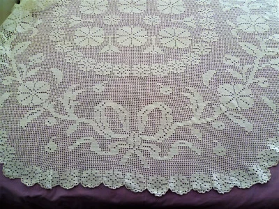 Omas wunderschöne Tischdecke weiß 230x160cm handarbeit gehäkelt 60-70er Jahre - Bild 1 von 4