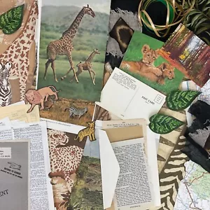 40 piece Vtg craft junk journal mixed media art supplies safari world travel - Imagen 1 de 7