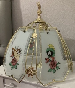 1996 Looney Tunes Warner Bros Brass Touch Lamp Shade Tweety Bugs Pepe Sylvester - Picture 1 of 14