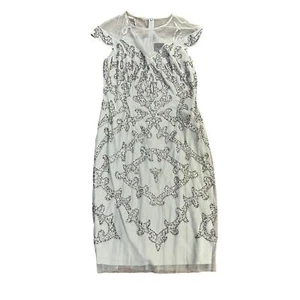 Vestido vaina para mujer ADRIANNA PAPELL verde de encaje manga gorra con cuentas lentejuelas - EE. UU. 6 - Imagen 1 de 6