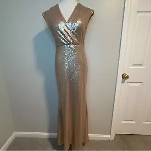Abito lungo pavimento paillettes Lulu’s maxi dress champagne M - Foto 1 di 8