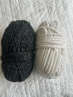 Lion's Brand Wool Ease Thick & Quick Yarn - 2 Partial Skeins - Black/White - Image 1 of 2
