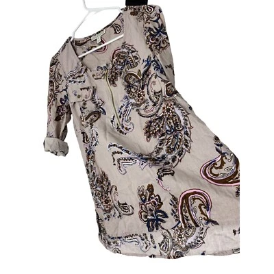 Mujer Dana Buchman XS Lino Paisley Roll Tab Blusa Túnica Top 5741 Foto 1 de 4