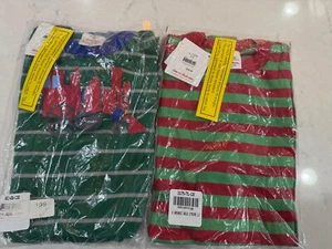 NEW Hanna Andersson train and red/green stripe pajamas 130 size 8 - Picture 1 of 8