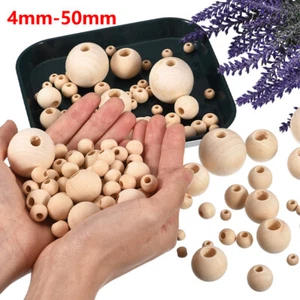 Natural wooden balls Ø 4mm-60mm with hole wood round balls craft wood DIY - Picture 1 of 12