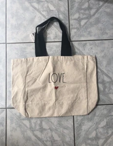 Borsa shopper ricamata Rae Dunn Love Heart in tela riutilizzabile grande NUOVA - Foto 1 di 7