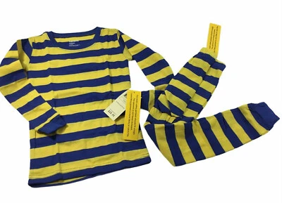 Leveret Boys 2 Piece  Pajama Set Long Sleeve Blue Yellow Stripe Size 4 Years - Image 1 of 4