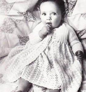 VINTAGE LACY DRESS & COAT birth to 9 months - 3ply - COPY baby knitting pattern - Picture 1 of 1