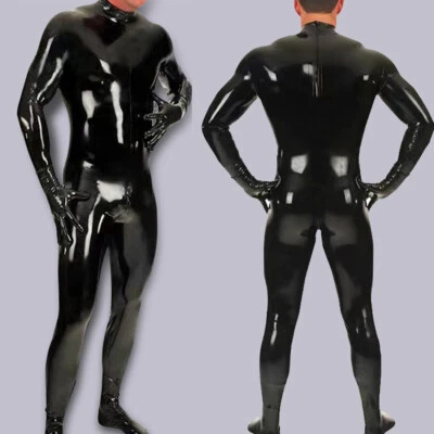 Men Oil Shiny Smooth Tracksuits Zipper Long Sleeve Bodysuit Sports Tight Fitness - Image 1 of 4