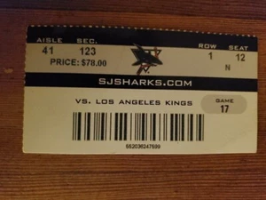 ticket stub -- NHL Hockey San Jose Sharks vs. Los Angeles Kings Game 17 - Picture 1 of 2