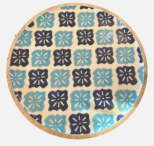 Mud Pie Bungalow Porto Holz & Emaille rundes Tablett 12" Durchmesser NEU - Bild 1 von 3