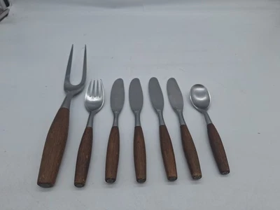 Dansk Designs IHQ Germany Stainless Steel Flatware Fjord Teakwood Vintage 7pcs. - Image 1 of 4