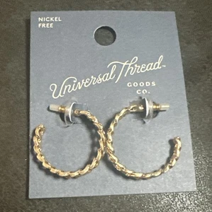 Universal Thread Design Gold Tone Modern Hoop Textured Earrings Nickel Free - Picture 1 of 4