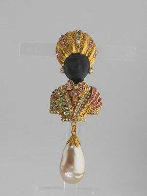 ASKEW LONDON BLACKAMOOR AND PEARL  DROP BROOCH - Image 1 of 4