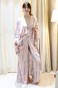 Precioso Vestido Rosa y Gris Tie-dye Largo Kimono Mangas Sueltas Mujer PS TD30 - Imagen 1 de 11