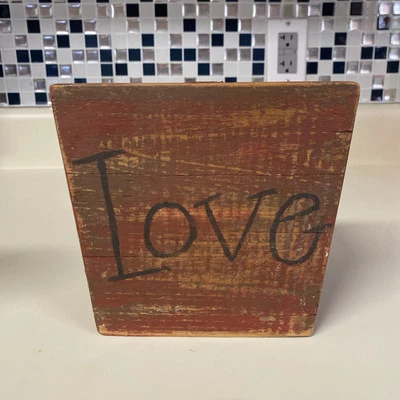 FARMHOUSE,HOME DECOR,RUSTIC - Love  - WOOD Candle Holder Red Andrea Colston - Image 1 of 4