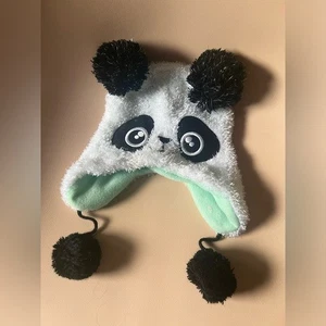 Kids Fuzzy Panda Winter Hat with Pom Ears Fleece Lined One Size - Picture 1 of 4
