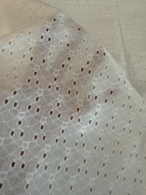 Vintage Eyelet Lace White Fabric 2 yard x 48” W Apparel Curtain Panel Synthetic - Image 1 of 4