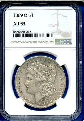 1889 O NGC AU53 Morgan Silver Dollar $1 US Mint Rare Key Date Coin 1889-O AU-53 - Image 1 of 3