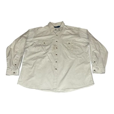 Vintage 90s Polo Ralph Lauren Mens XL Silk Blend Long Sleeve Beige Shirt Pockets - Image 1 of 4