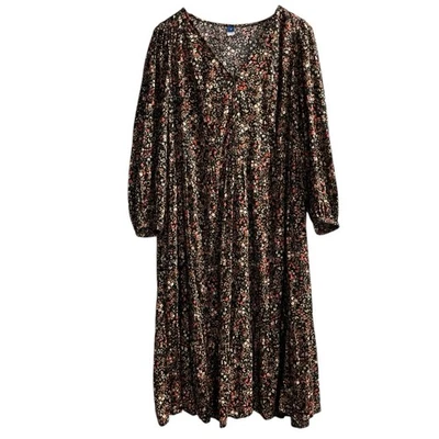 Old Navy Dress Women 2X Dark Floral Tiered Maxi Balloon Slv Cottagecore Prairie - Image 1 of 4