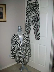 Dana Buchman Women’s ZEBRA 2-Piece Blazer Pants Suit Outfit Set Petite 4 Mint - Picture 1 of 6