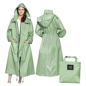Womens Long Raincoats Rain Jacket Waterproof Packable Hooded X-Large Green - Picture 1 of 8