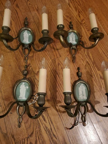 Antique Set of 4 Louis XVI by Caldwell Green Jasper Wedgwood Wall Sconces Cover