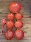 6 vintage Japanese Bowls & 1 spoon NON CERAMIC, kind of paper like