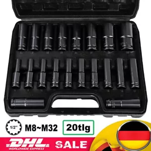 Schlagschrauber Nüsse Sw 8-32 Mm Kraft Steckschlüssel Nuss-Set 1/2 Zoll Mit Box - Bild 1 von 14