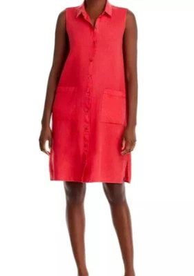 NWT Eileen Fisher Organic Linen Collar Garment-Dyed Shirt Dress Grenadine M 228 - Image 1 of 4