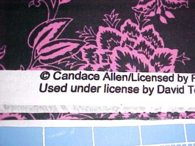 Tela Acolchado Algodón Candace Allen Floral y Hojas Rosa sobre Negro 42"X44" Foto 1 de 4