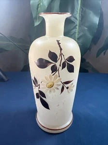 Vintage Glas Vase weiß handbemalt Blumen 8" - Bild 1 von 4