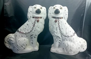 Bella coppia di antichi caminetti Staffordshire Wally cani rame lucentezza - Foto 1 di 10