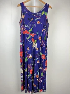 Vintage Sand Dollars Maxi Dress Purple Floral Rayon Pleated Womens Large - Picture 1 of 9