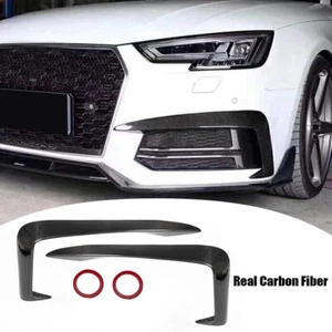 2pcs Carbon Fiber Front Bumper Wind Knife Cover Trim Durable For Audi A4 2017-19 - Foto 1 di 13