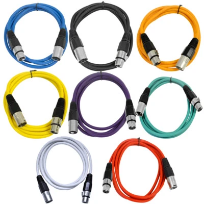 Seismic Audio - 8 Pack of Colored 6 Foot XLR Patch Cables - 6' Mic Patch Cords - Image 1 of 3
