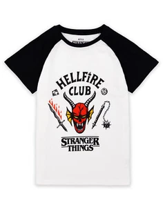 Stranger Things White Hellfire Club Short Sleeved T-Shirt Unisex Kids - Picture 1 of 13