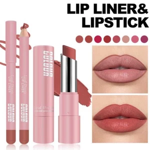 2pcs Lip Liner Lipgloss Set Waterproof Matte Liquid Lipstick Pencil Long Lastin - Picture 1 of 18
