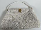 Purse White Beaded Sequin Floral Clutch Bag 6x10" Wristlet Handbag Prom Wedding