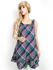 New look T. 34 (6) Tunica Blusa Cotone 100% Senza maniche Plaid Tasche - Foto 1 di 5
