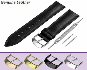 For LACOSTE  Black Genuine Leather Watch Strap Band Buckle Clasp Men + Pins - Picture 1 of 17