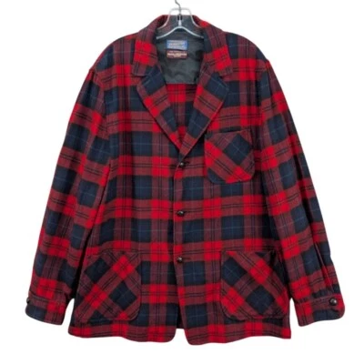 Chaqueta Camisa Pendleton De Colección Años 60 Para Hombres Roja a Cuadros Lana Virgen Talla L Hecha en EE. UU. Foto 1 de 4
