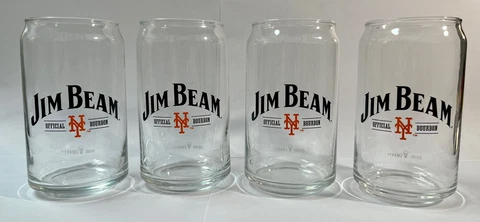 Set of 4 Jim Beam New York Mets Glasses 16 Oz Ounces MLB Cover