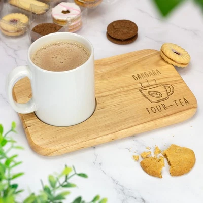 Four Tea Wooden Tea & Biscuit Serving Board Gift Custom 40th Birthday Gift - Image 1 of 4